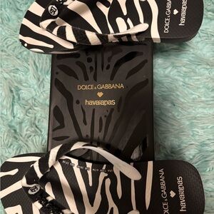 Dolce & Gabbana Black and White Zebra Flip Flops